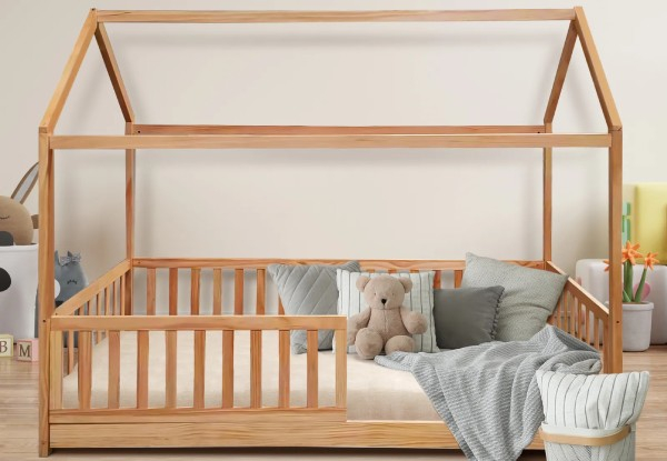 Kids House-Shaped Wooden Bed Frame - Two Colours Available