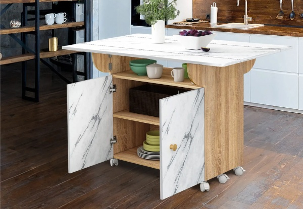 Folding Dining Table with Wheels & Cabinets