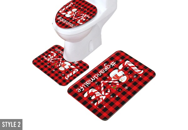 Three-Piece Christmas Bathroom Toilet Mat Set - Four Styles Available