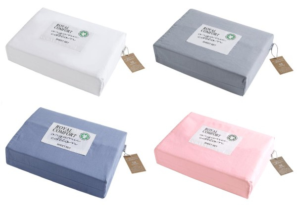 Royal Comfort 100% Organic Cotton Four-Piece Sheet Set - Three Sizes & Four Colours Available