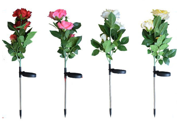 Waterproof Rose Flower Solar Garden Light - Four Colours Available & Option for Two