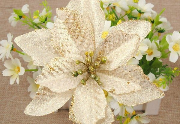 60-Piece Christmas Poinsettia Glitter Decoration