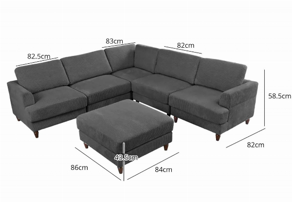 Sondra Corduroy Combination Sofa Set with Movable Ottoman - Available in Two Colours