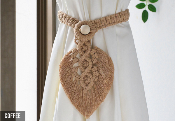 Pair of Woven Leaf Macrame Curtain Tiebacks - Five Colours Available