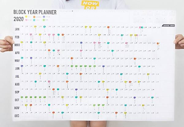 2020 Wall Year Planner incl. Colourful Mark Stickers - Option for Two with Free Delivery