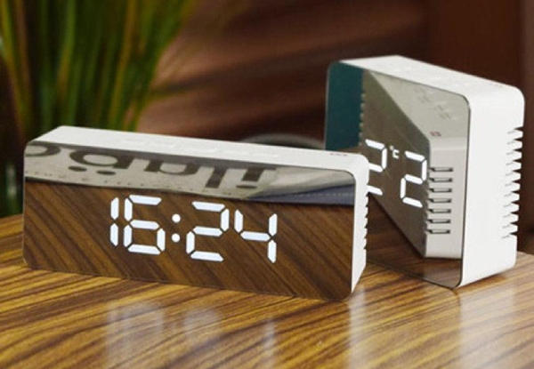 LED Mirror Alarm Clock & Night Light - Two Shapes Available