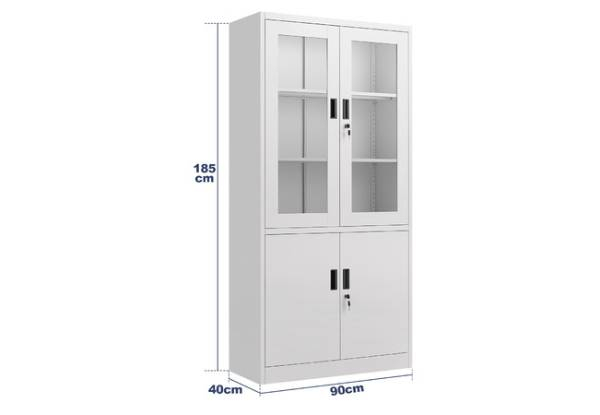185cm Steel Filing Storage Cabinet with Tempered Glass Doors - Three Styles Available