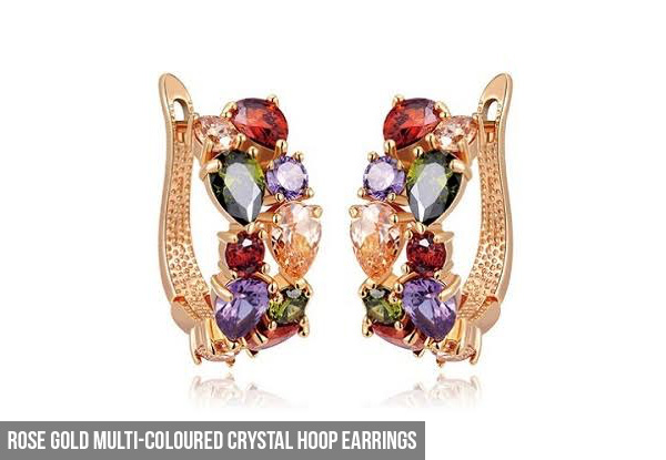 Multi-Coloured Crystal Hoop Earrings