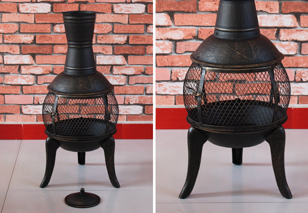 $85 for a Classic Cast Iron Chiminea with Mesh Surround