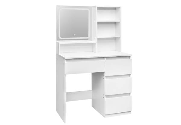 LED Mirror Vanity Table with Four Drawers, Three Compartments & Three Lighting Modes