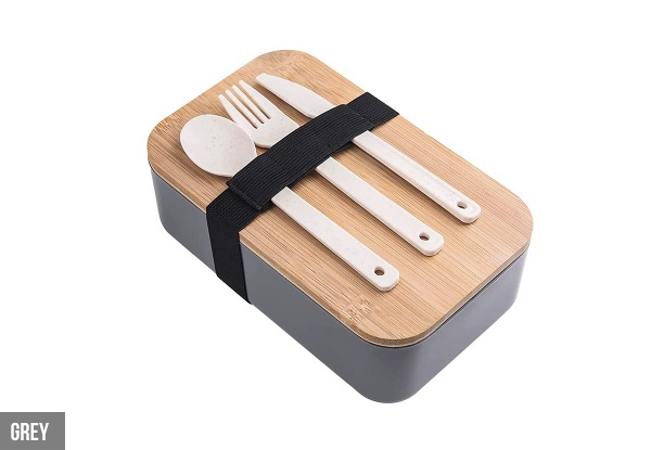 Wooden Lid Lunch Box with Cutlery Set - Two Colours Available - Option for Two-Pack