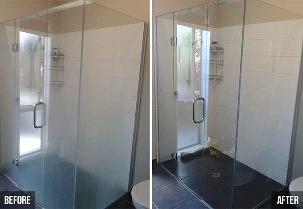 Shower Glass Restoration & Chrome Polish Service - Options for a Two-Sided Glass Shower or Curved Glass Pane Shower or Double Shower Available