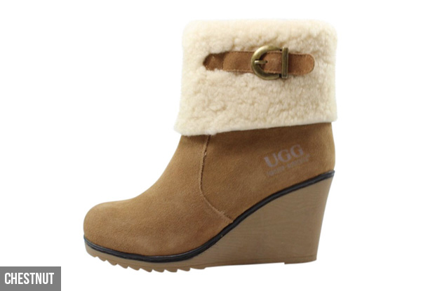 Auzland Women's Leather High Wedge Fashion UGG Boots - Two Colours Available