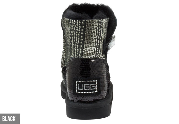 Aussie Connection Women’s Mini Sequin Crystal Button Sheepskin UGG Boots - Two Colours Available