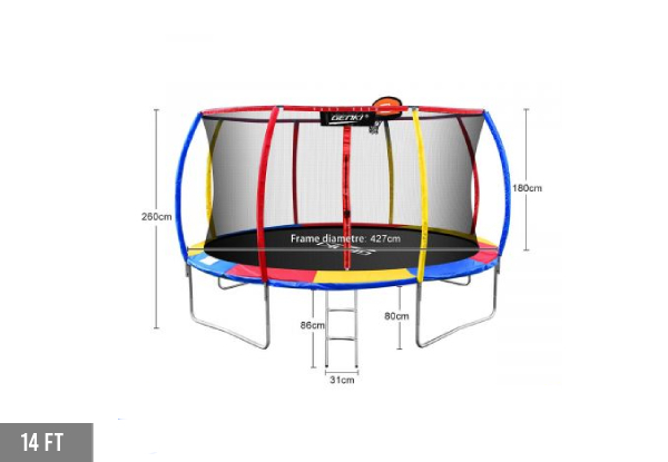 Genki Kids Trampoline with Basketball Hoop - Three Sizes Available