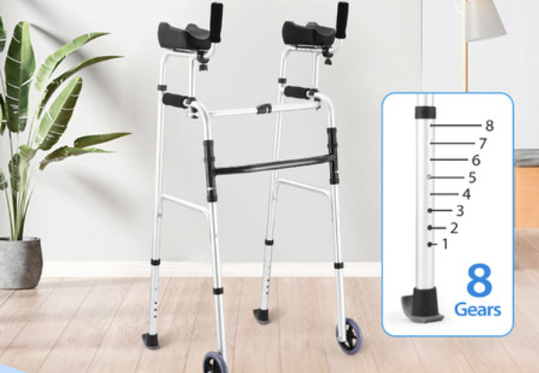 Two-in-One Folding Walker with Wheels, Height & Arm Adjustable