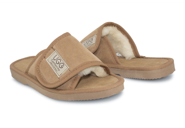 Ugg Australian-Made Water-Resistant Essentials Classic Unisex Sheepskin Open Toe Adjustable Strap Suede Scuffs - 10 Sizes Available