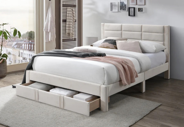 Heloise Classic Bed Frame with Drawers - Available in Two Colours & Three Sizes