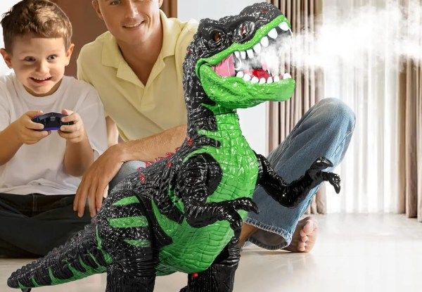 Remote Control Realistic Tyrannosaurus Toy with Water Mist, Lights & Sound - Two Colours Available