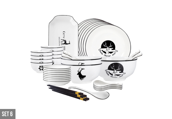 White Antler Printed Ceramic Dinnerware Crockery Set - Eight Options Available