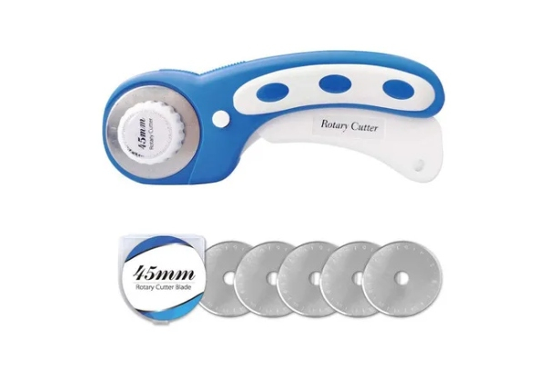 Rotary Fabric Cutter with Safety Lock & Five-Piece Extra Blades - Two Colours Available