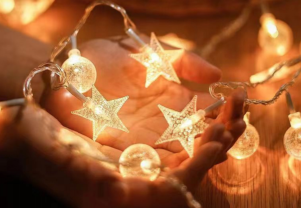 Christmas 20-LED Star-Shaped Fairy String Light - Available in Two Styles, Two Light Colours & Options for 40 & 80-LED