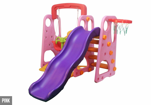 Indoor or Outdoor Kids' Slide & Swing Set incl. Ball Pool & 200 Balls - Blue or Pink Available