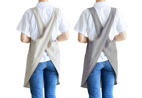 Bandage-Free Cross Back Apron with Pockets - Two Colours Available