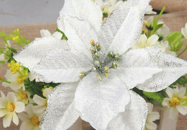 60-Piece Christmas Poinsettia Glitter Decoration