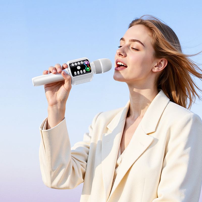 Hoco Karaoke Mic & Speaker, USB/SD/Aux, White