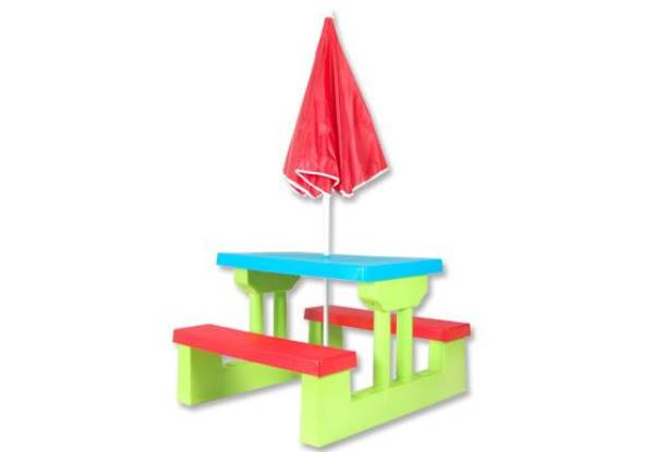 Kids Multi-Colour Picnic Table Set with Umbrella