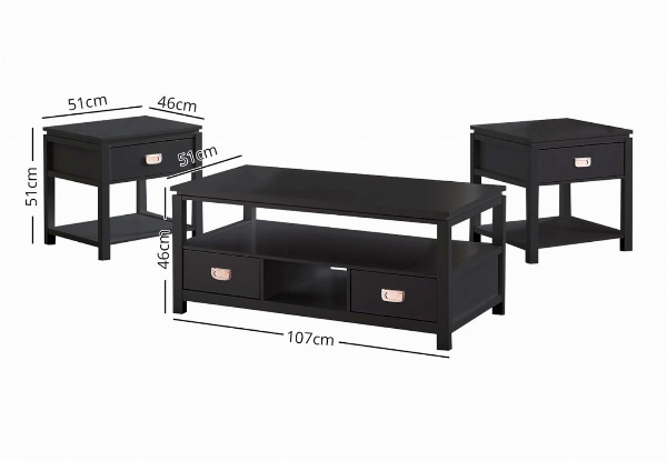 Three-Piece Solid Wood Top Living Room Table Set - Available in Two Colours