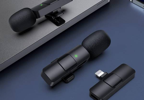 Two-Piece Wireless Lavalier Microphone Compatible with Apple iPhone & iPad