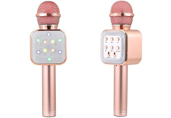 Five-in-One Handheld Karaoke Microphone with LED Lights - Five Colours Available