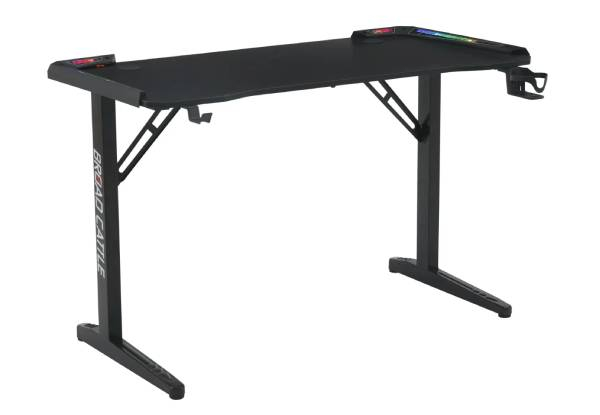 Gaming Desk with LED Light & Phone Stand