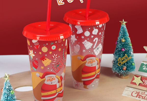 Two-Piece Christmas Colour Changing Cups with Lids & Straws