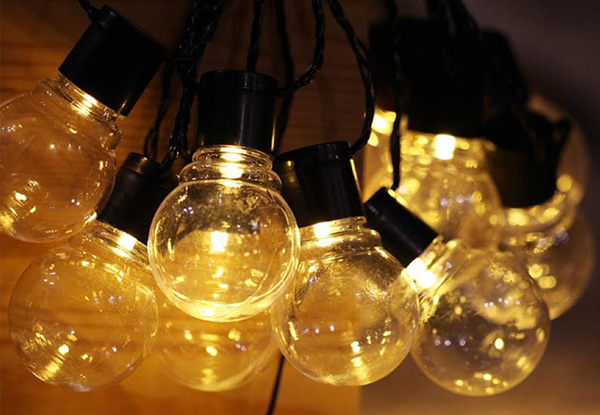 10 LED Solar Retro Bulb String Lights - Option for 20 Available