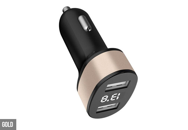 5V 2.4A Dual USB LED Display Car Charger - Three Colours Available with Free Delivery