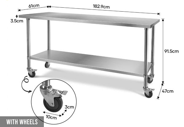 Adjustable Stainless Steel Kitchen Bench - Two Options Available