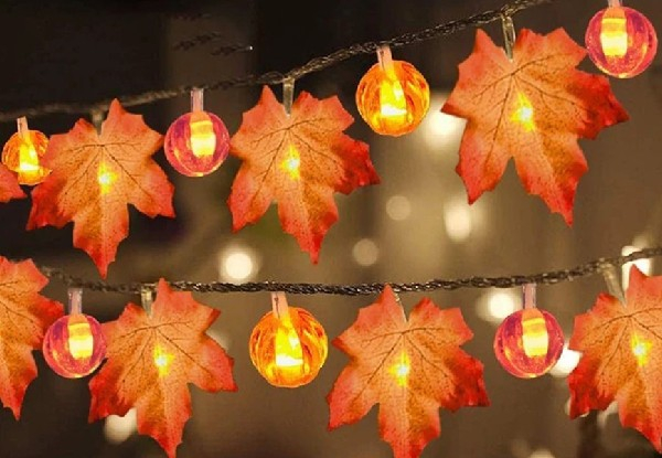 LED Maple Leaf Jack-O-Lantern String - Two Sizes Available