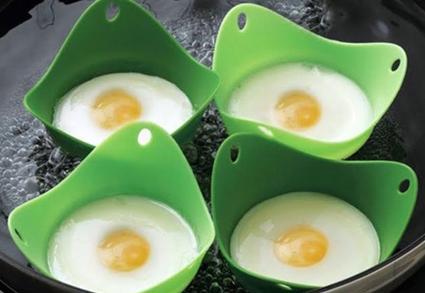Three-Pack of Silicone Egg Poachers - Option for Six-Pack - Four Colours Available