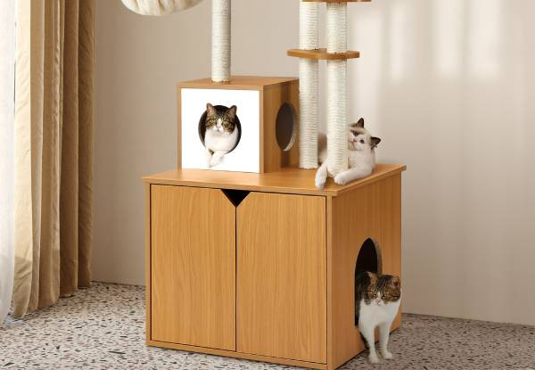 Petscene Cat Tree with Litter Box Enclosure