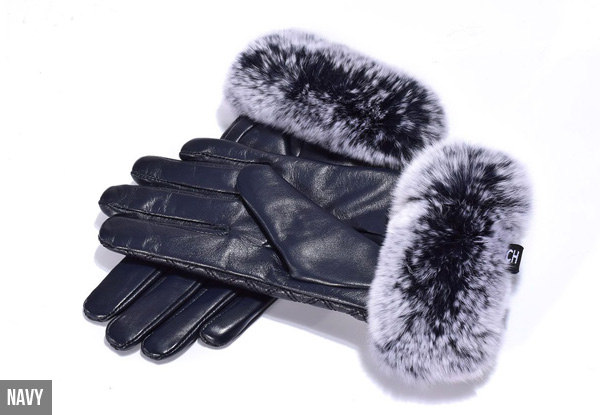 Auzland Women's 'Carrie' Leather Fur Trim UGG Gloves - Two Colours Available
