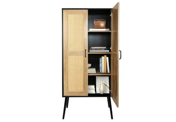 Tall Bedroom Storage Cabinet with Rattan Doors