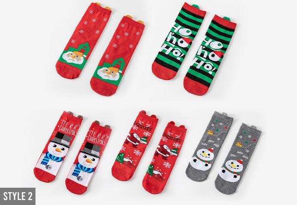 Five Pair Women's Christmas Socks - Available in Three Styles & Option for 10 Pairs