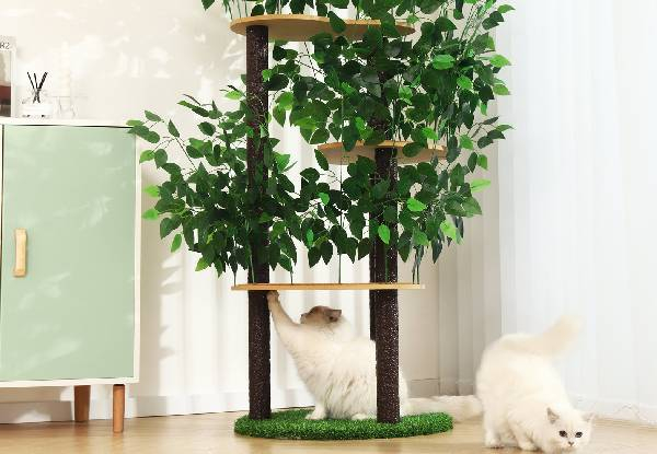 Petscene Cat Tree with Artificial Grass Leaves