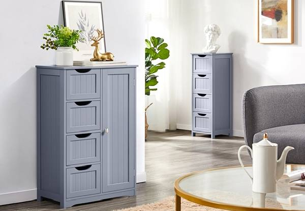 Four-Drawer Wooden Bathroom Cabinet & Cupboard Storage Unit - Two Colours Available