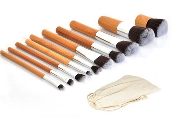 Ten-Piece Makeup Bamboo Brush Set - Option for Two Sets with Free Delivery