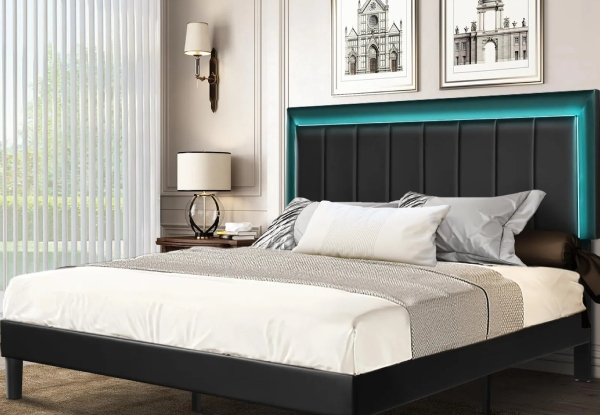 Adjustable Wooden Bed Frame with LED Lights Headboard - Two Sizes Available