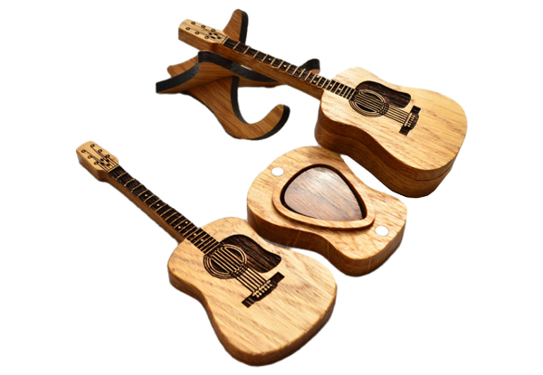 Wooden Acoustic Guitar Pick Box with Holder